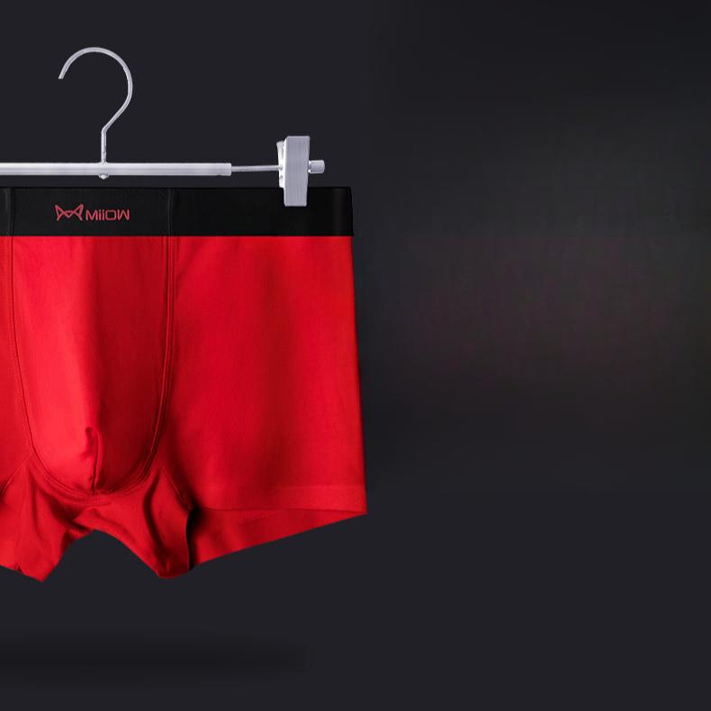 3pcs Men's Underwear with No Trace Flat Angle Pants Red Wedding Red Bottom Pants Boxer Brief
