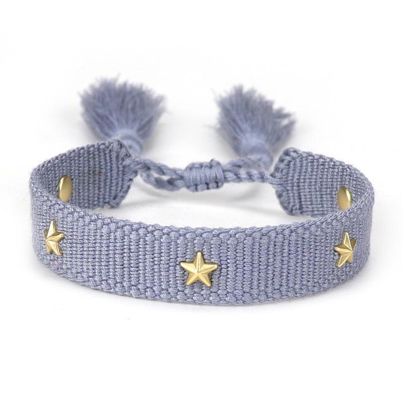 European-American Nail Style Double-Sided Woven Bracelet with Tassel, 1.3cm Handmade Wristband for Couples