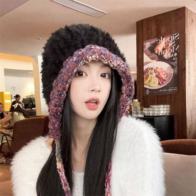 Fashion Knitted Warm Hat Ladies Winter Wind Cold Colored Plush Thread Ear Cap Cycling Cover