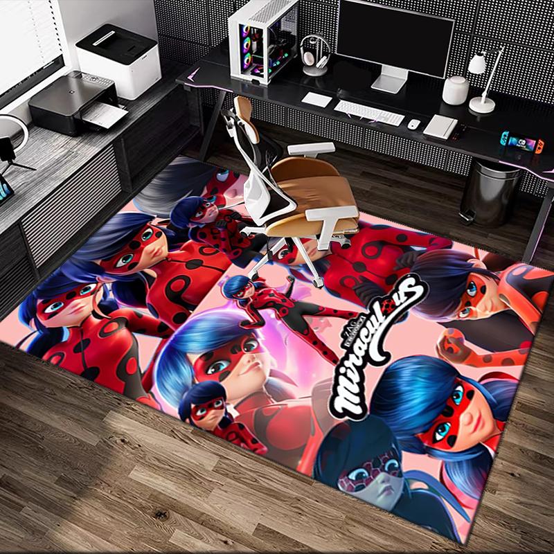 Ladybug Rug Ideal for Reading Room, Multi-purpose Office Chair Sofa Carpet, Anti-slip Printed Home Area Rug