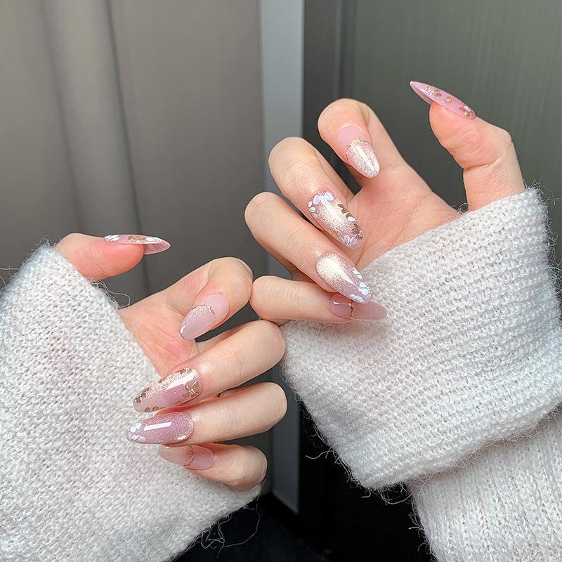 Handmade Oval Cat Eye Nail Art Patches - Medium-Long, High-End, Whitening, Hand-Painted Boutique.