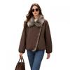 Womens Faux Fur Coat Short Puffer Jacket With Oversized Collar Warm Winter Outerwear Daily Wear