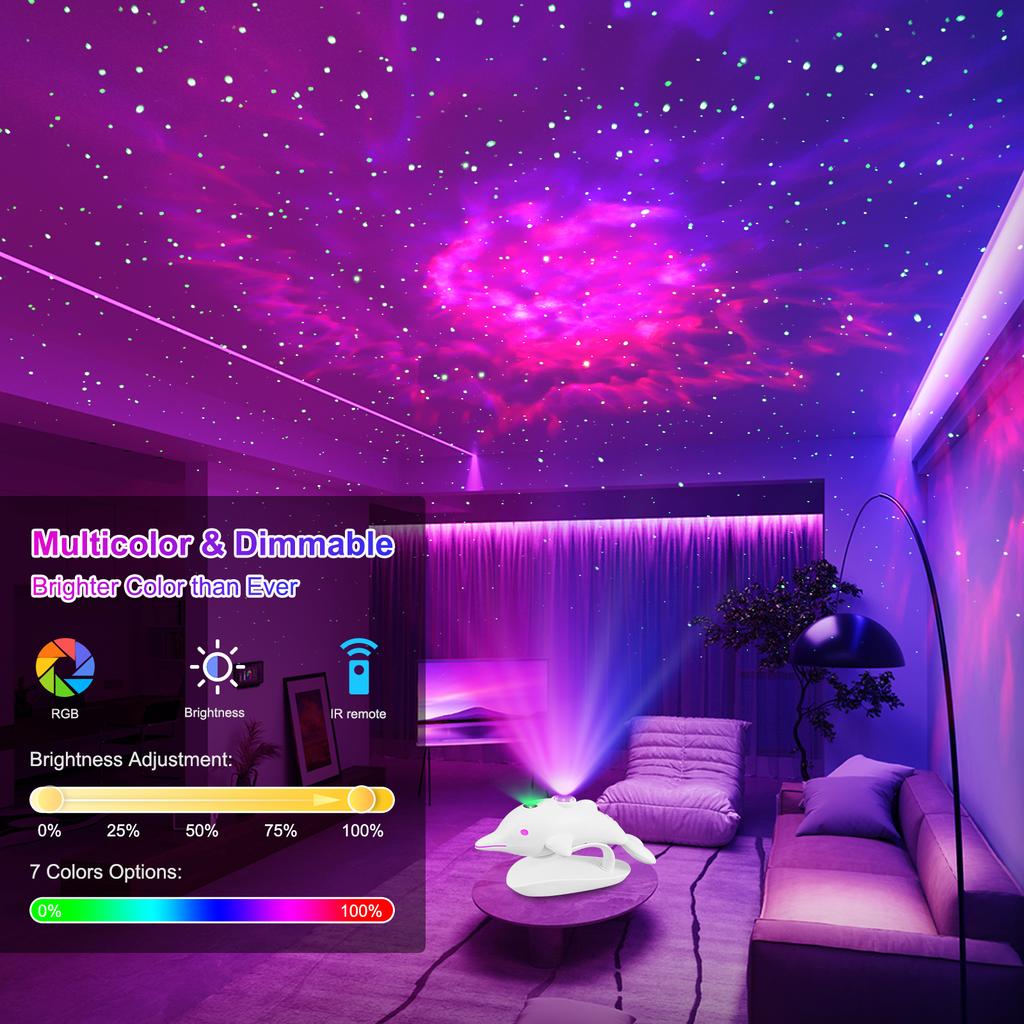 Dolphin Starry Sky Projection Light with Remote Control Starry Sky Atmosphere Lights Bedroom Party Decoration Children's Gift