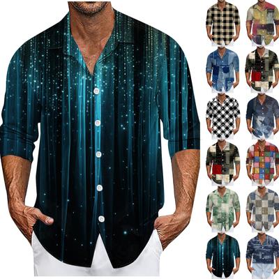 Men's Summer New Loose Print Long Sleeve Shirt Cardigan Beach Shirt