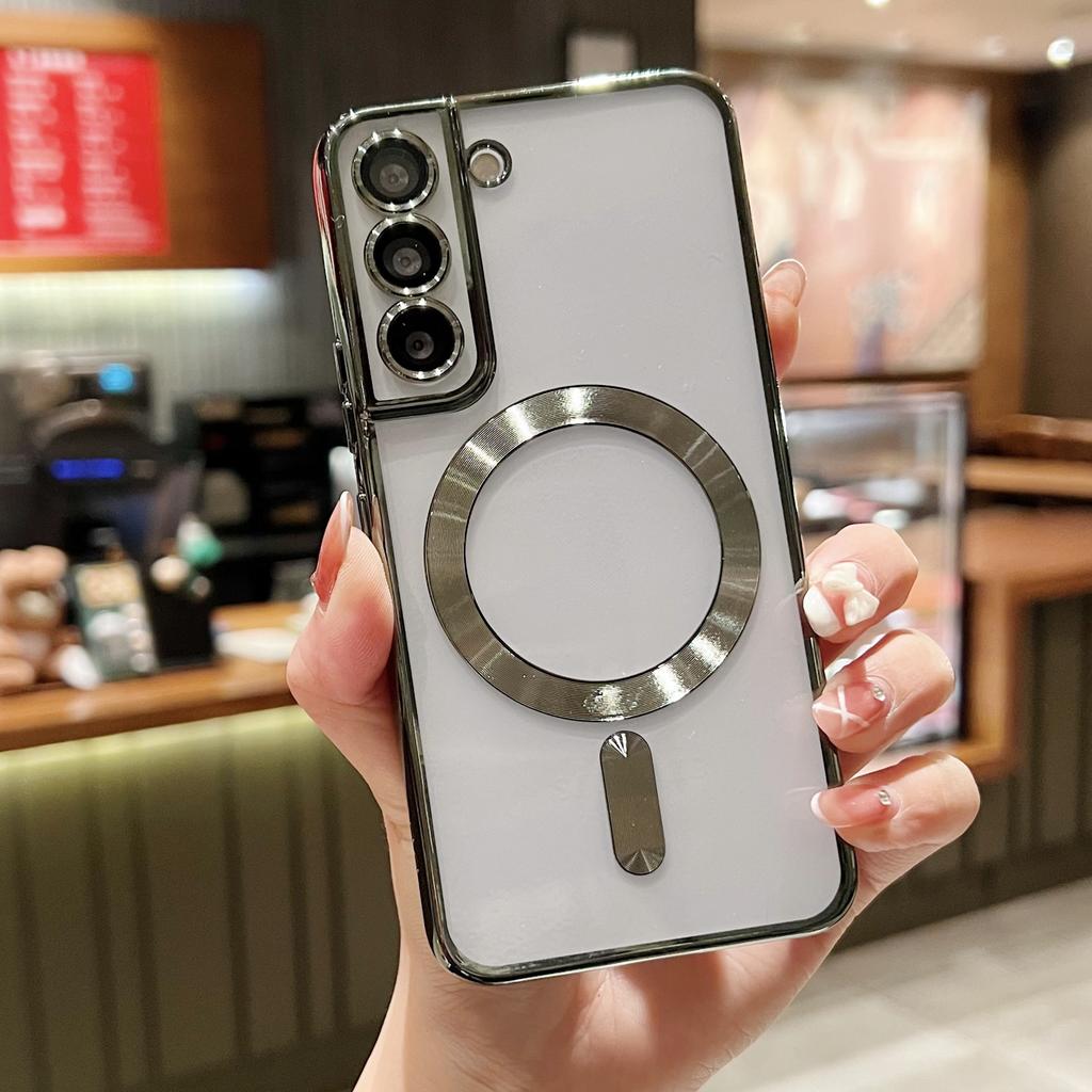 Suitable for Samsung S24 Ultra Mobile Phone Case S22 Anti-fall Plating Silicone Transparent S23FE Magnetic Suction S21 Men and Women