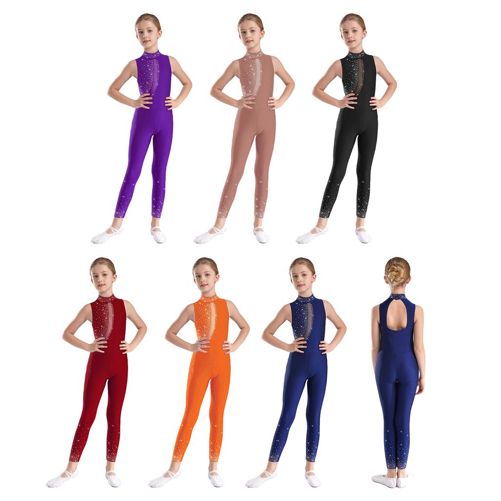 Bambina Senza Maniche Pattinaggio Artistico Body Intero Tuta Danza Classica Ginnastica Body Canotta Strass Canotta Unitard Costume