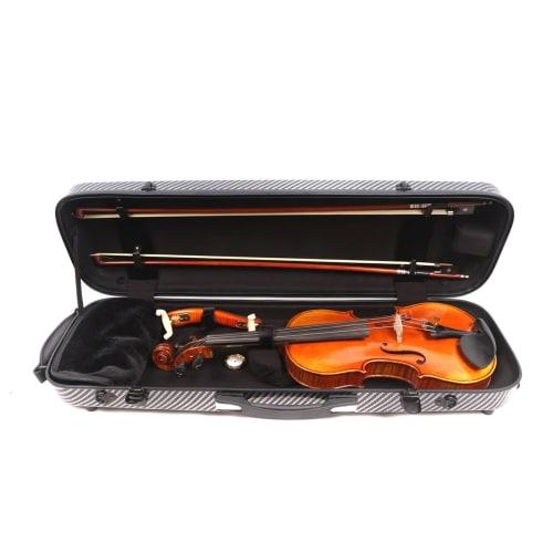 Yinfente 4/4 Violin Case, Carbon Fiber, Fiberglass, Rectangular, Strong Light, Full Size, with Music Bag, Silver Color