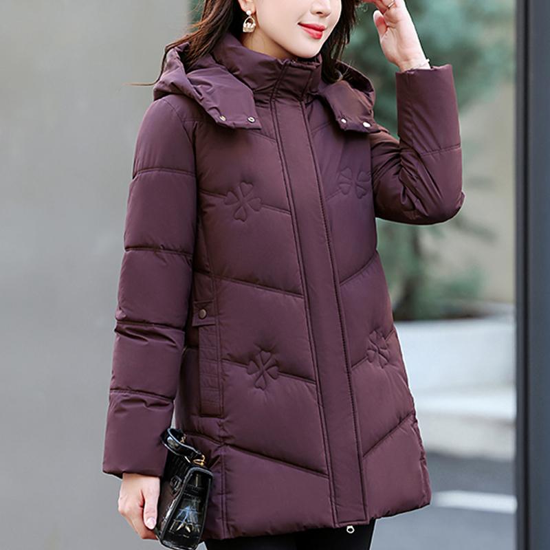 

Зимнее пальто средней длины женское большого размера парки с капюшоном элегантные толстые теплые женские куртки 5XL фиолетовый