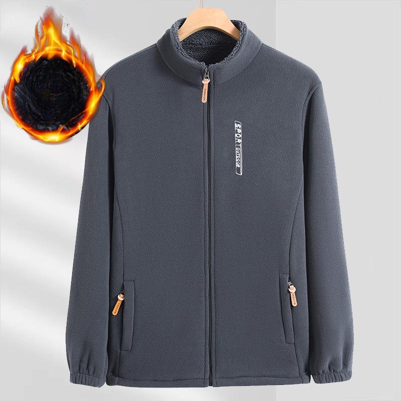

Autumn and Winter Polar Fleece Jacket Men s Plus Velvet Thick Loose Stand-up Collar Cardigan Fleece Top L серый