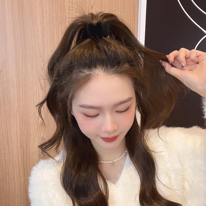 Retro Flocking Love Hairpin Female Back of Head High Ponytail Grab Clip Simple Cute Clip Headdress