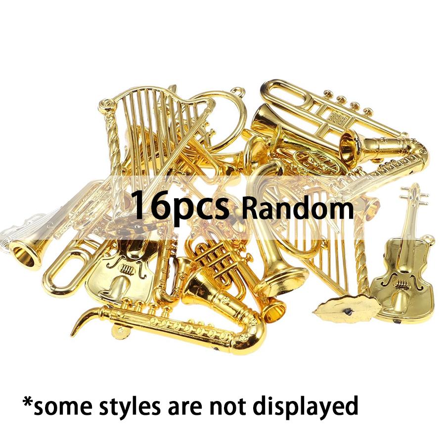 8/16pcs Golden Miniature Musical Instrument Ornament Photo Prop Office Study Desk Handicrafts DIY Christmas Tree Decor XJM