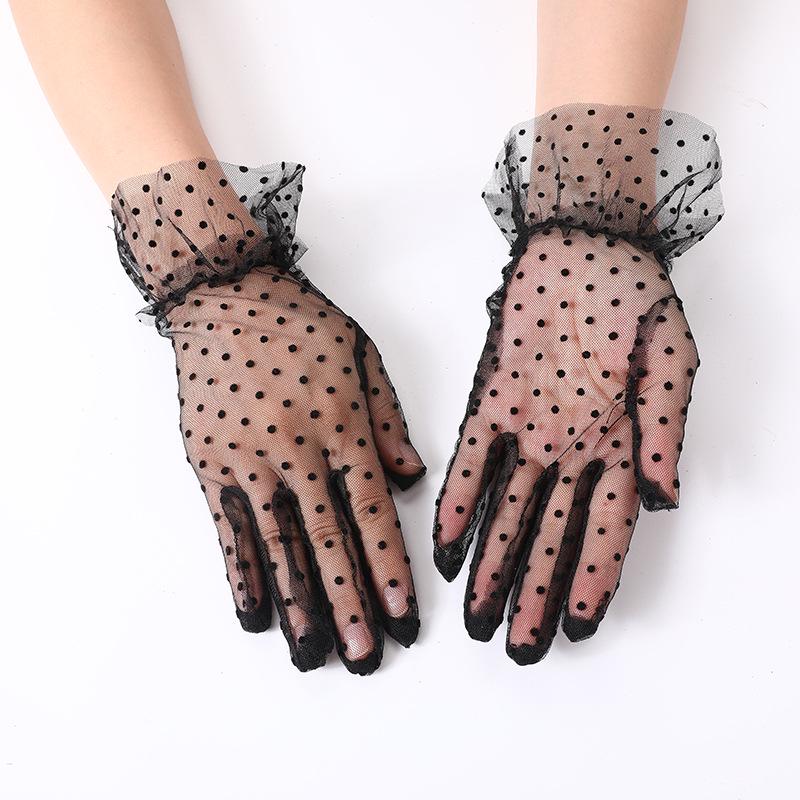 Women's Retro Black Polka Dot Lace Gloves - Thin Mesh for Sun Protection & Photography