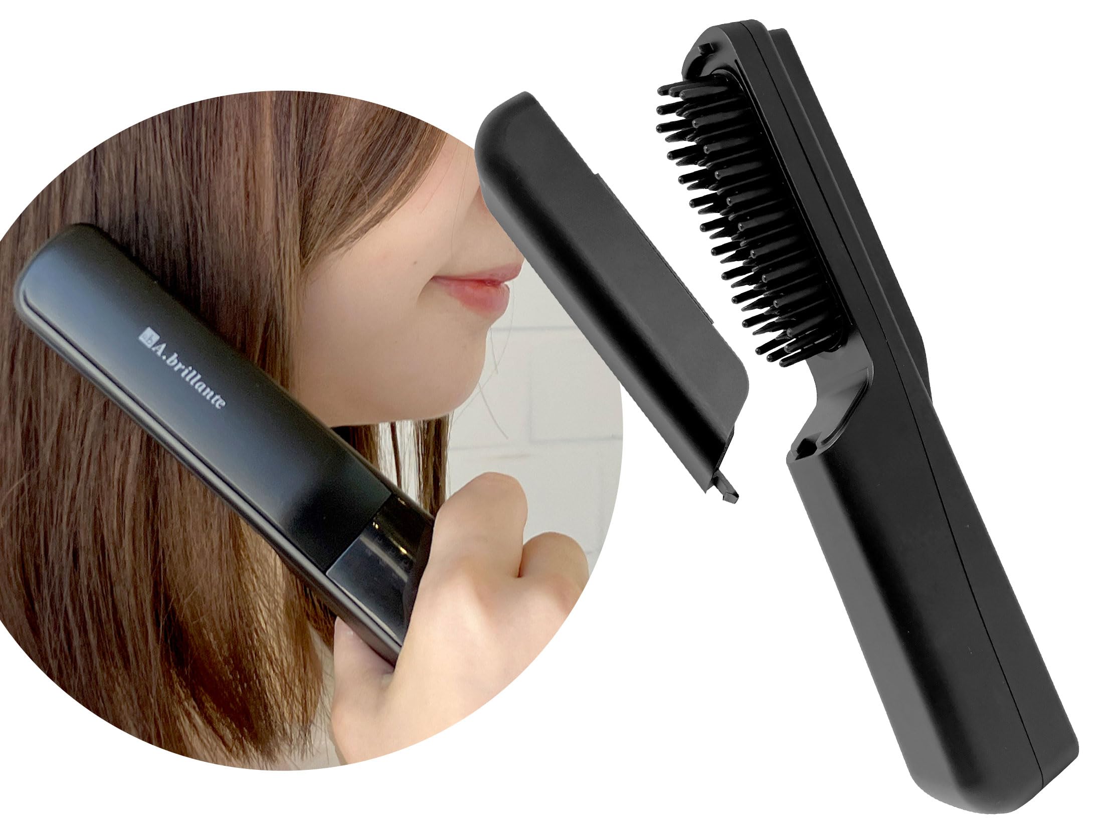 

A.brillante Cordless Hair Brush Iron, Mini, USB Charging [Authorized Retailer] Hair Iron Brush, Straightener, Heat Brush, Small, Compact, Noir