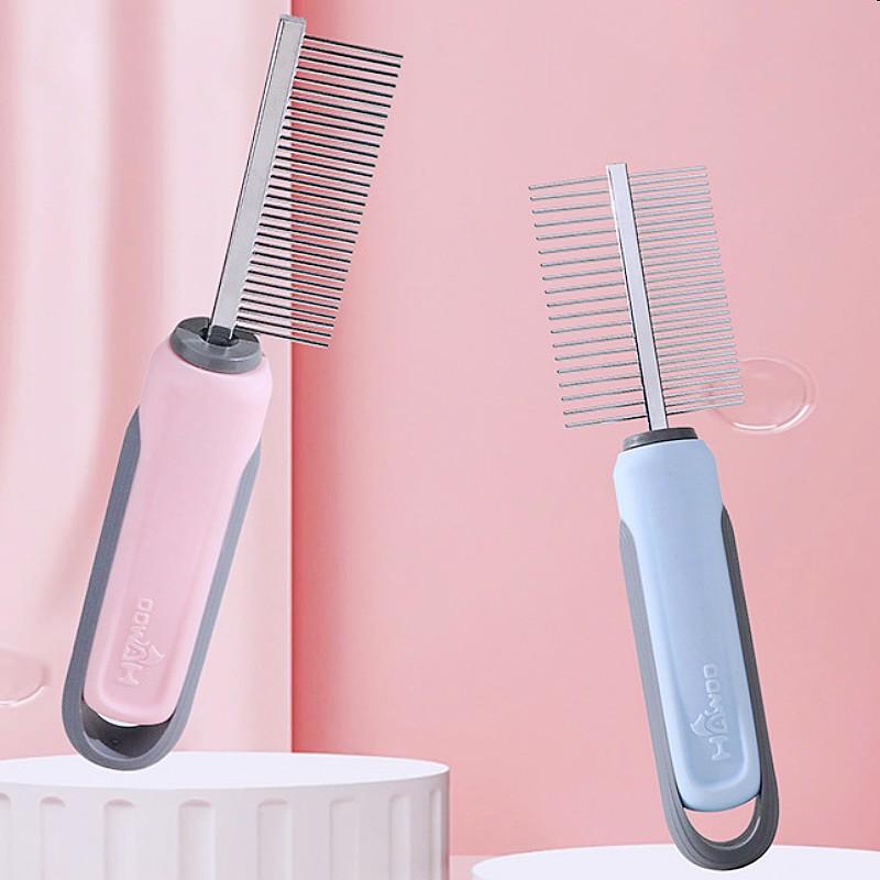 Dog Comb Double-sided Dogs Brush Self-cleaning Cat Brush Pet Hair Remover Stainless Steel Combs for Dog Grooming Massage Brushes