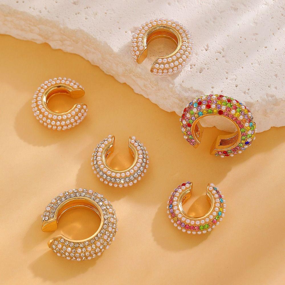 Silver C Shape Ear Cuff Golded Pearl Earrings Vintage No Piercing Earrings  Party