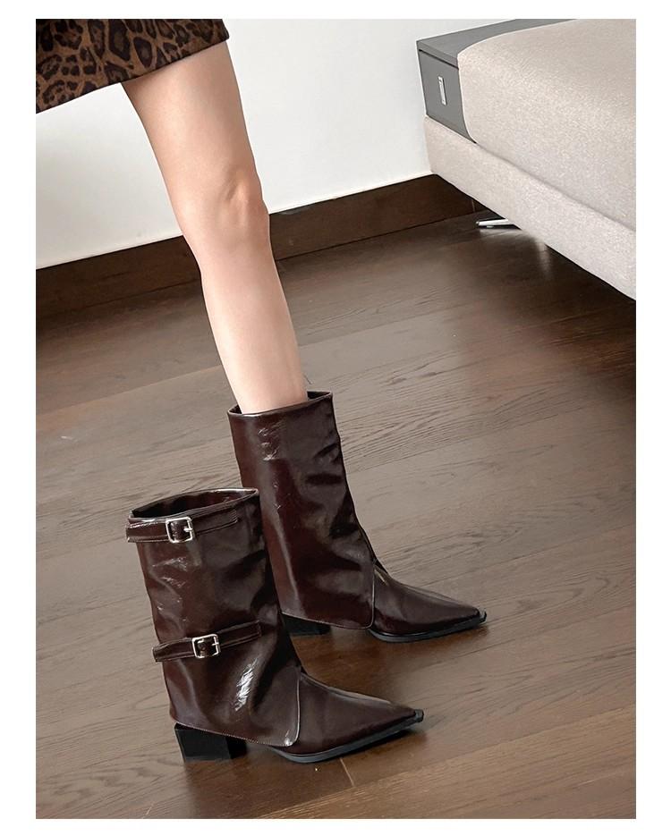 

Модные ботильоны с острым носком и широким голенищем для женской моды и ощущения высокого класса, ботильоны средней длины на толстом каблуке 40