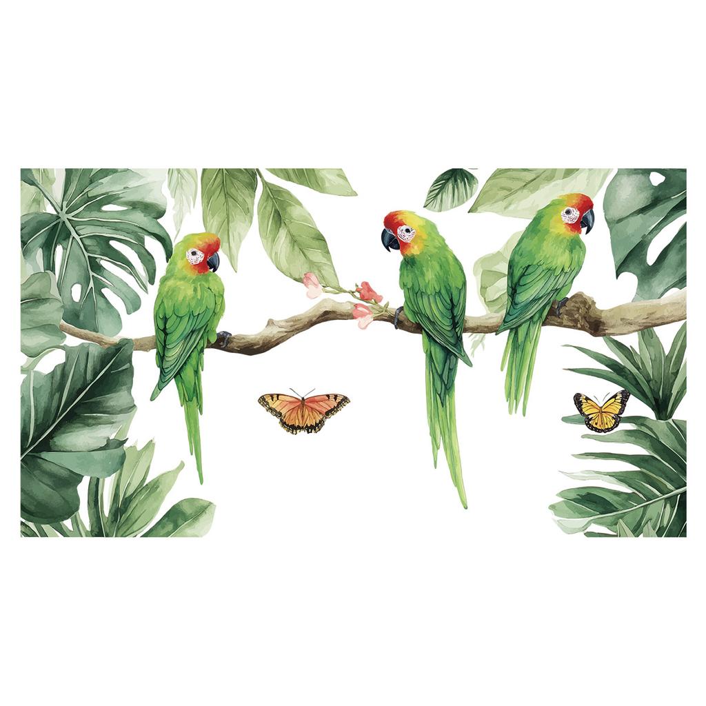 Green plant parrot bedroom living room entrance home background beautification self-adhesive wall stickers