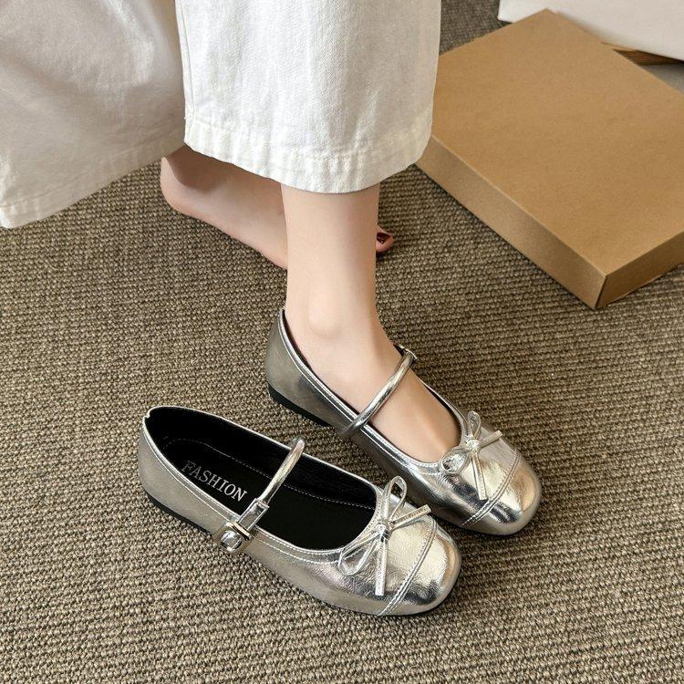 Silver Light Mouth Ballet Flat-soled Single Shoes for Women's 2025 New Summer Skirt French Round Head Mary Jane Shoes