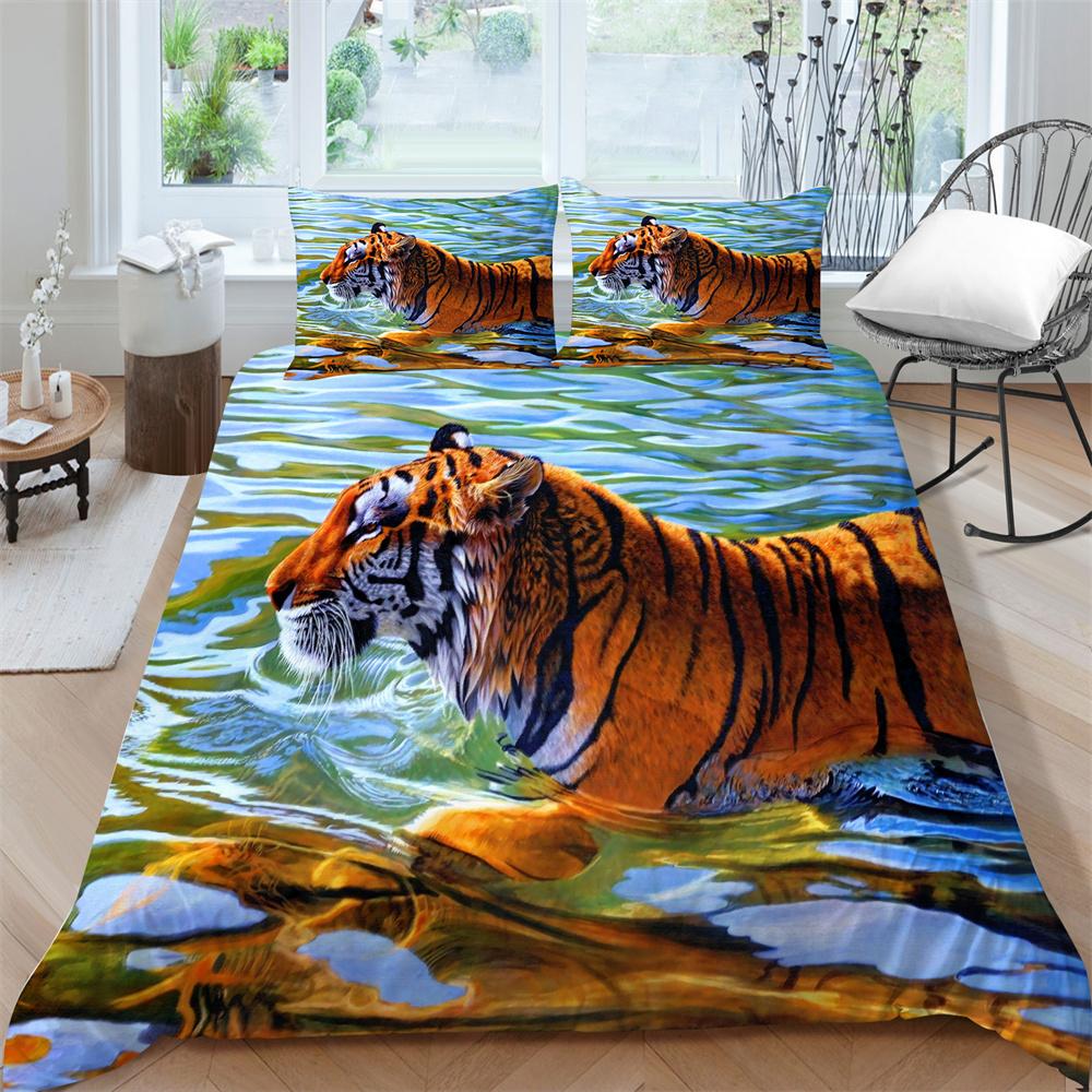 Tiger Duvet Set 3D Animals Printing Bedding Set Newly Bedding Cover Suit Single Size Bedspread Polyester Pillowcase