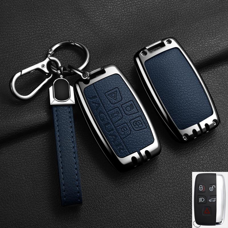 Alloy Leather Car Remote Key Case Cover For Jaguar XF XJ XE S-Type F-Type X-Type F-Pace I-Pace E-Pace Android XFR XKR Keychain