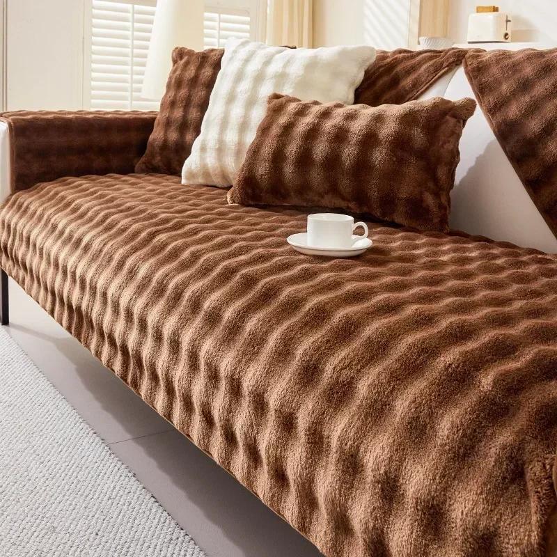 Thicken Flannel Plush Sofa Slipcover Non-slip Soft Sofa Towel Sectional Couch Cushion Cover for Living Room Modern Home Decor