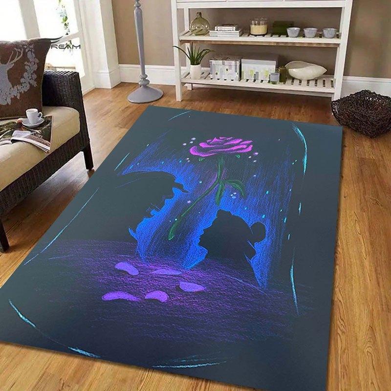 1pc beauty and the beast Pattern Carpet Area Rug Non slip Carpet Hand Washable Floor Mat Suitable For Living Room Bedroom Home Decor Room Decor