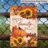 2D Flat Faith Family Fall Sunflower Pumpkin Autumn Vintage Metal Sign - 8.0x12.0inch Aluminum Wall Art, Farmhouse Fall Garden Decor, Pre-Drilled