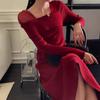 Autumn and winter high-end small man toasting clothes bride wedding return clothes casual clothes knitted red engagement dress women
