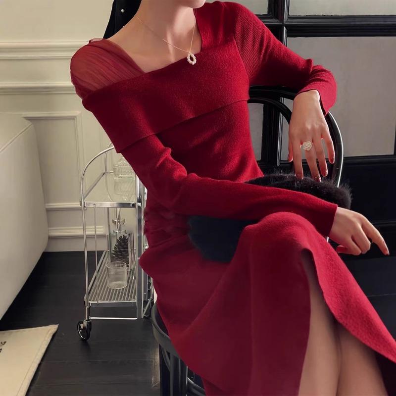 Autumn and winter high-end small man toasting clothes bride wedding return clothes casual clothes knitted red engagement dress women
