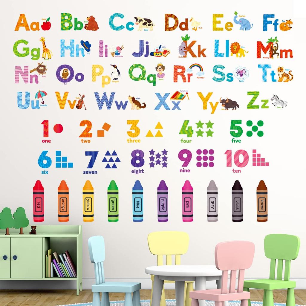 Animal Alphabet Numbers Decals Stickers For Kids Room Decor Peel And Stick Removable Educational Abc Letters