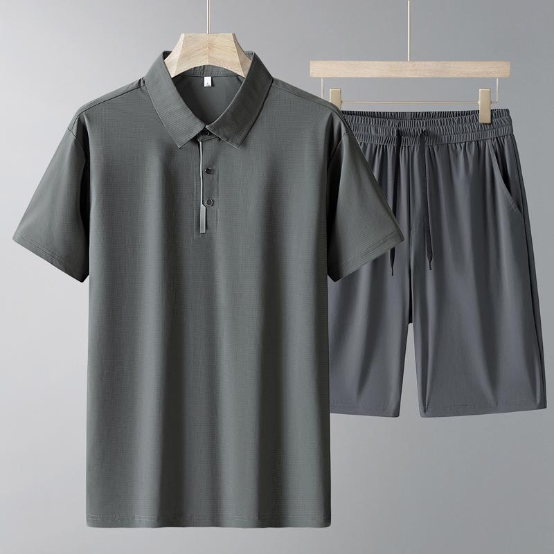 Men's Ice Silk Casual Polo and Shorts Sports Set