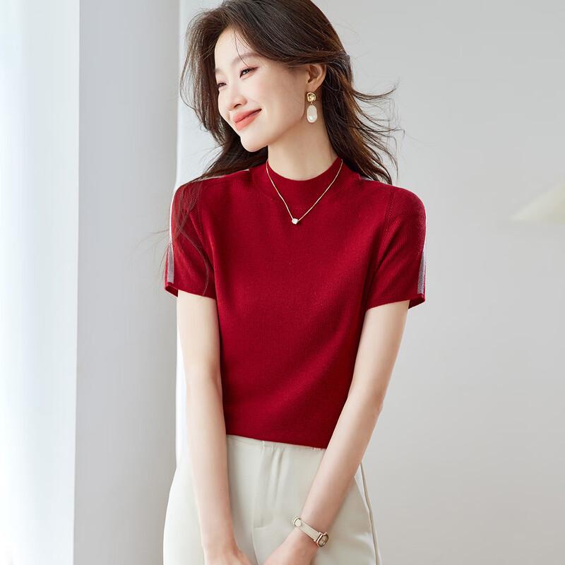 

Srcr Women s Silk-Blend Knit Short Sleeve Half-Turtleneck Top XL