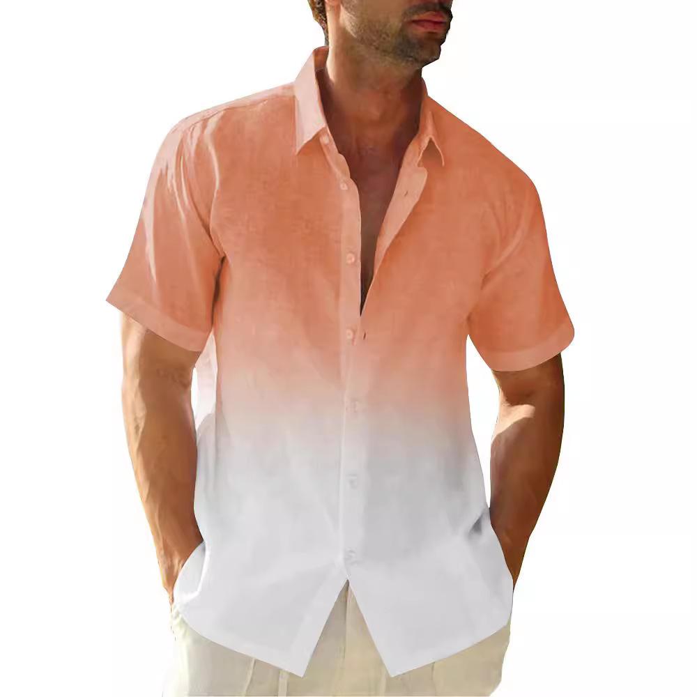 Men'S Summer Short-Sleeved Shirt Interface Color 3D Printing Trend Casual Lapel Shirt