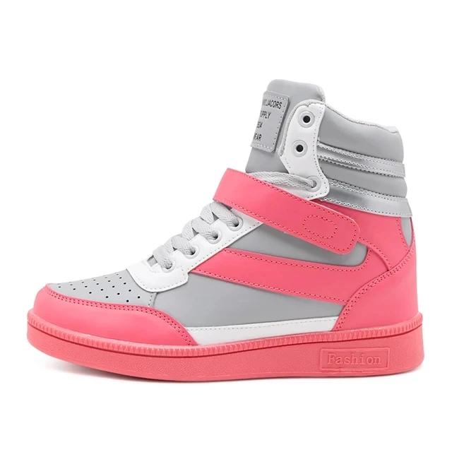 Fashion Brand Womens Breathable High Top Skateboard Shoes Casual Non-slip Sport Shoes Ladies Platform Hidden Increasing Leather Sneakers