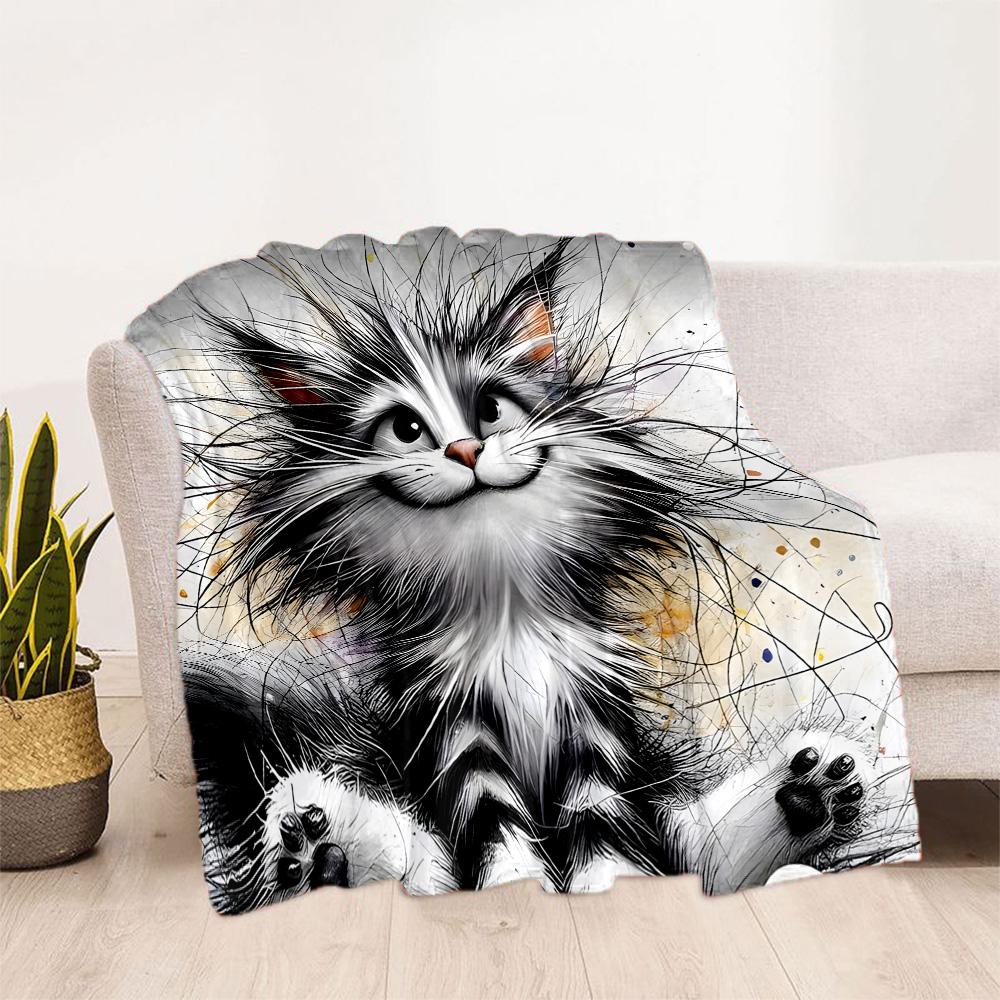 Whimsical Cat Artwork Flannel Blanket,Lightweight,Office Blanket,Sofa Blanket,Comfortable Blanket