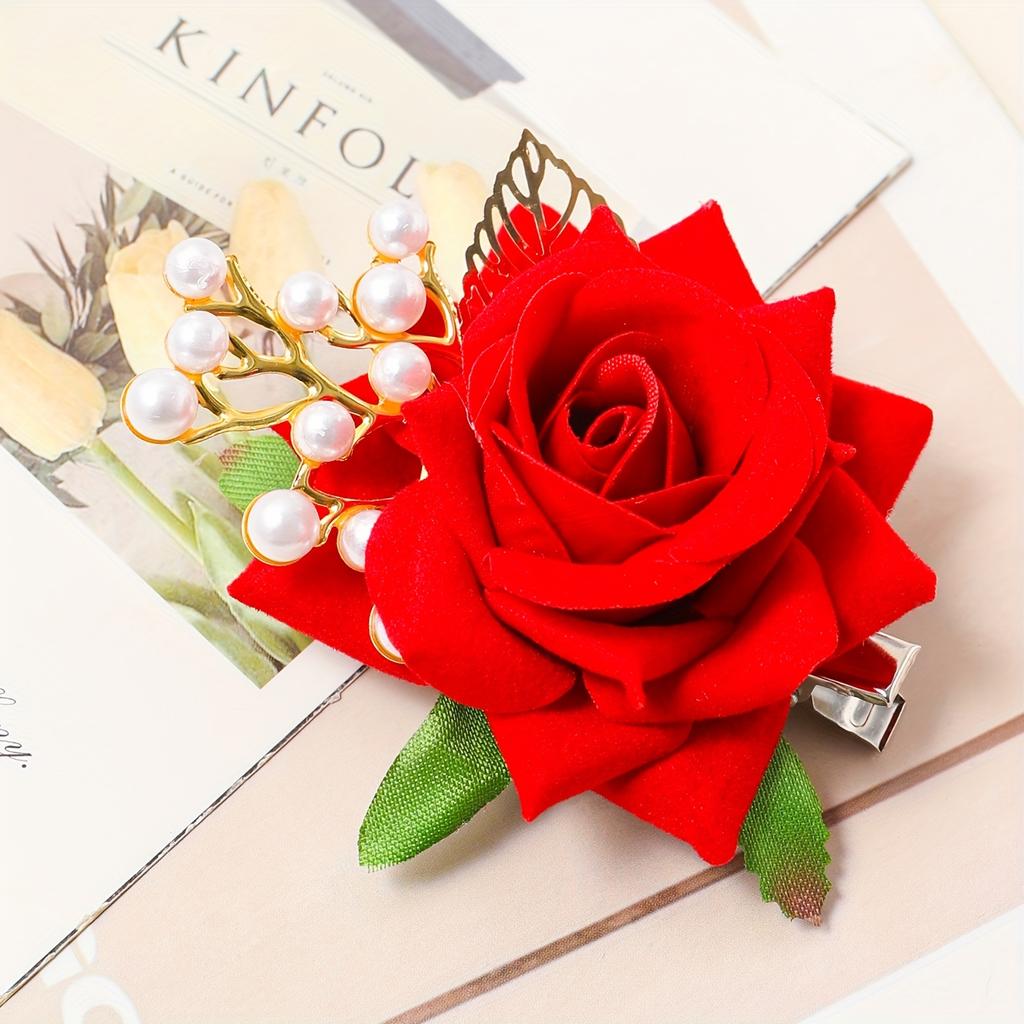 high qualityFive-piece Set Of Women's Elegant Hairpins - Rose Flower Design, Polyester Fiber - Spring & Summer Wedding Bridal Head Accessories | Hand