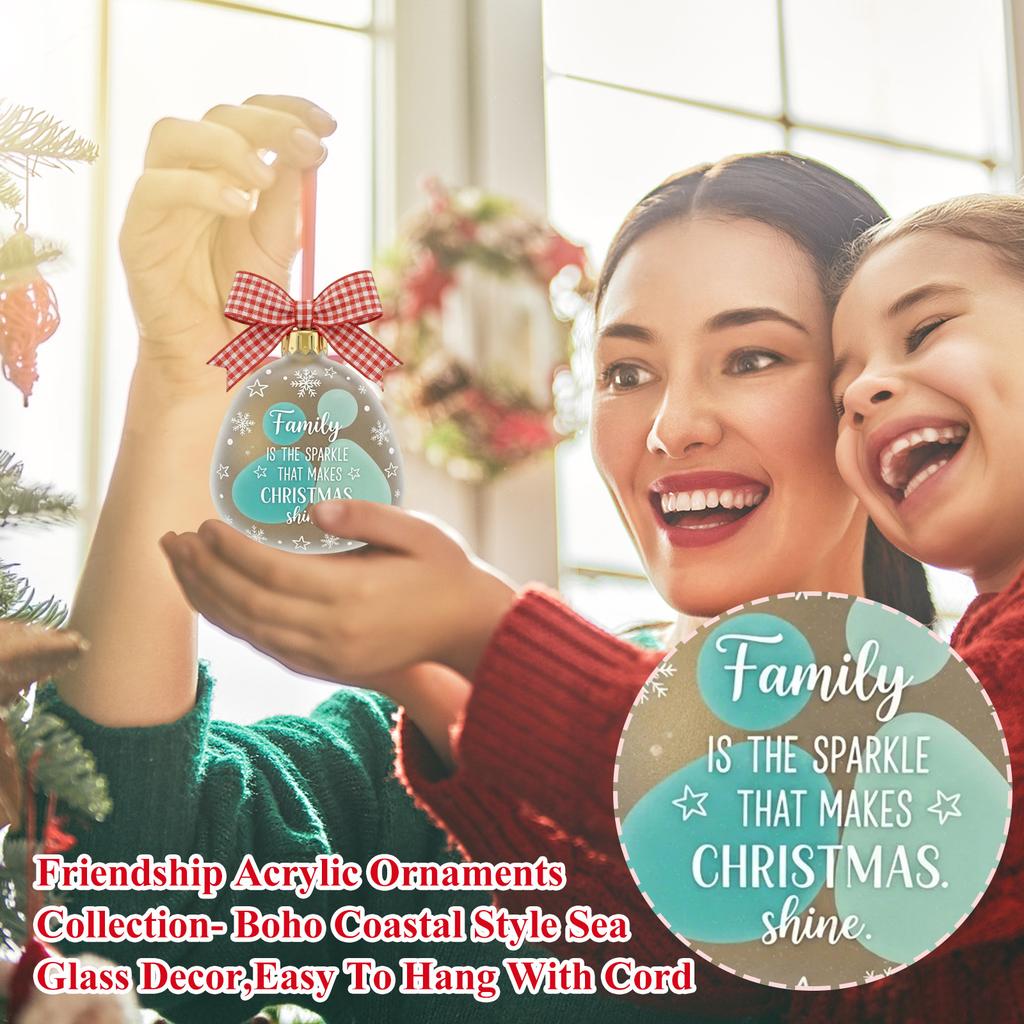 Family Acrylic Ornaments Collection - Boho Coastal Sea Glass Decor, Easy To Hang With Cord