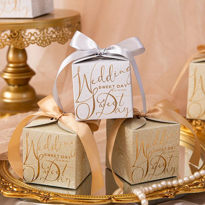 5/10Pcs Wedding Favors Boxes Candy Gift Boxes with Creative Ribbon Rectangle Paper Sweets Box for Engagement Party Anniverary