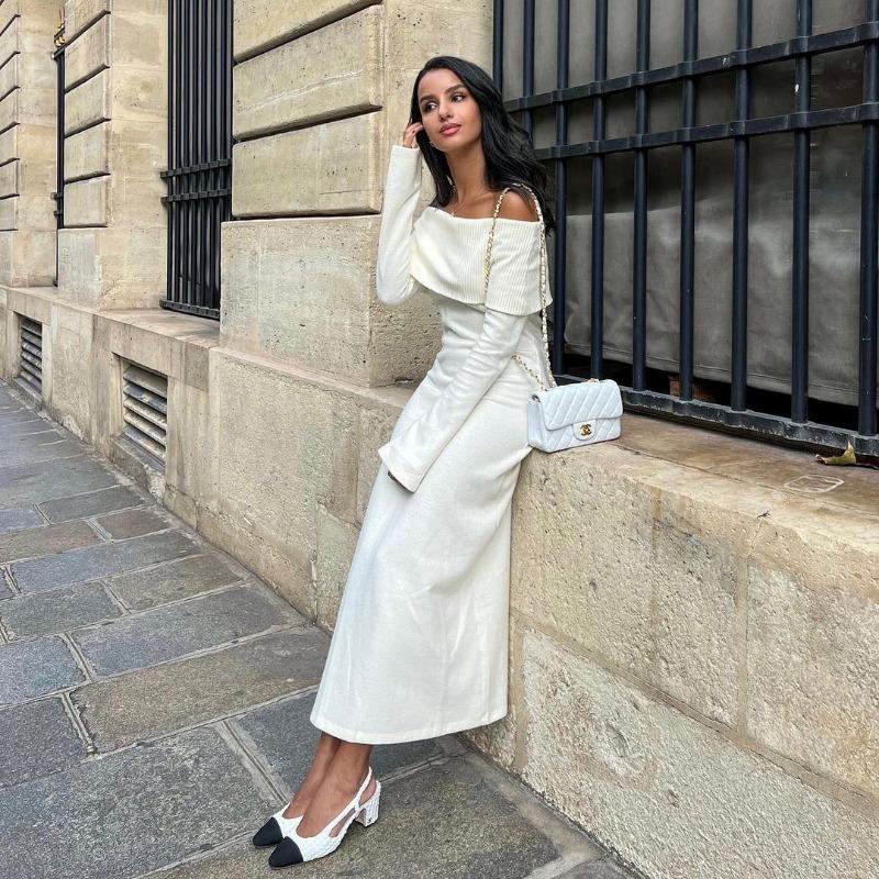 Off Shoulder Casual Dress Knitwear Maxi Dress Female Slim Elegant Fashion Autumn 2025 Ribbed Knit Dress For Women Long Dress