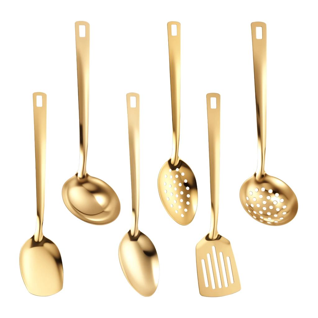 6-teiliges Edelstahl-Küchengeschirr-Set, Home Creative Koreanischer goldener Suppenlöffel, Schaumlöffel, Hot-Pot-Löffel, Küchenkoch-Bratwerkzeuge