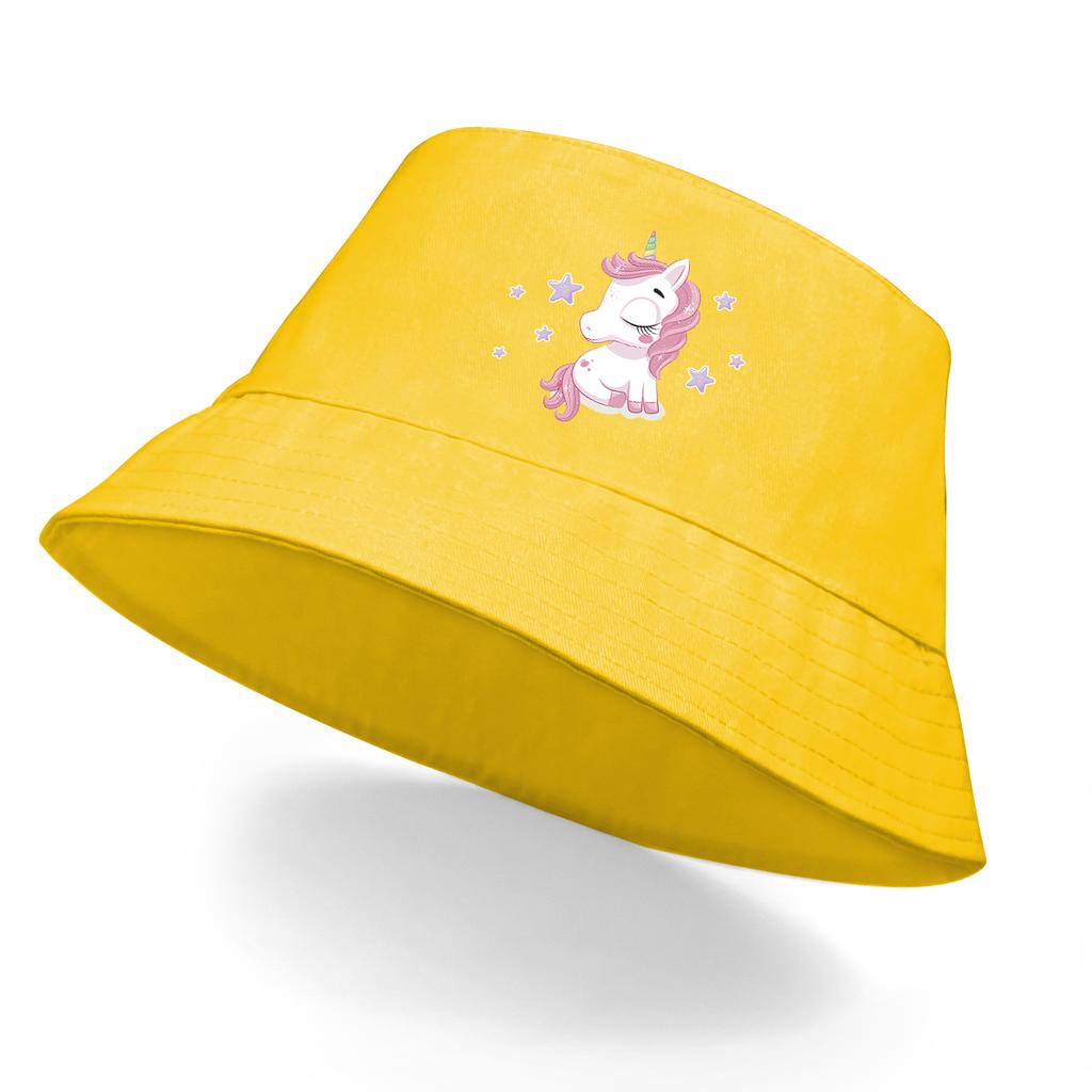 1 pcs Lovely Unicorn Print Bucket Hat Solid Color Polyester Hat Man Suns-Protect Hats For Women Ideal Choice For Hiking