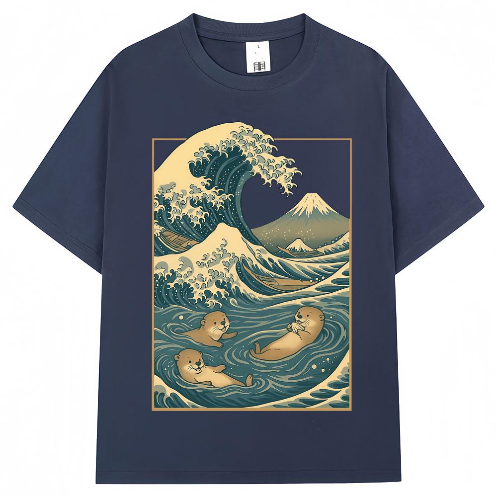 Japanese Style Otter Wave Art Graphic T Shirt Men Women Vintage Harajuku Creativity Tshirts Oversized Cotton Casual Tee Shirts