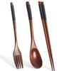 WIKHOSTAR Vaisselle en bois naturel, 3 pièces, cuillère, baguettes, fourchette, vaisselle Portable