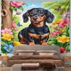 Dachshund Dog with Colorful Flowers Pattern Wall Hanging Tapestry Decorative Tapestry Home Decor for Bedroom and Living Room