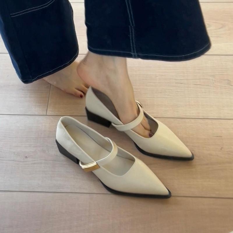 Fashion Shoes Woman Flats Shallow Mouth Pointed Toe Dress Comfortable on Heels New Summer Spring Mary Janes Shoes Woman  New Pointed Toe