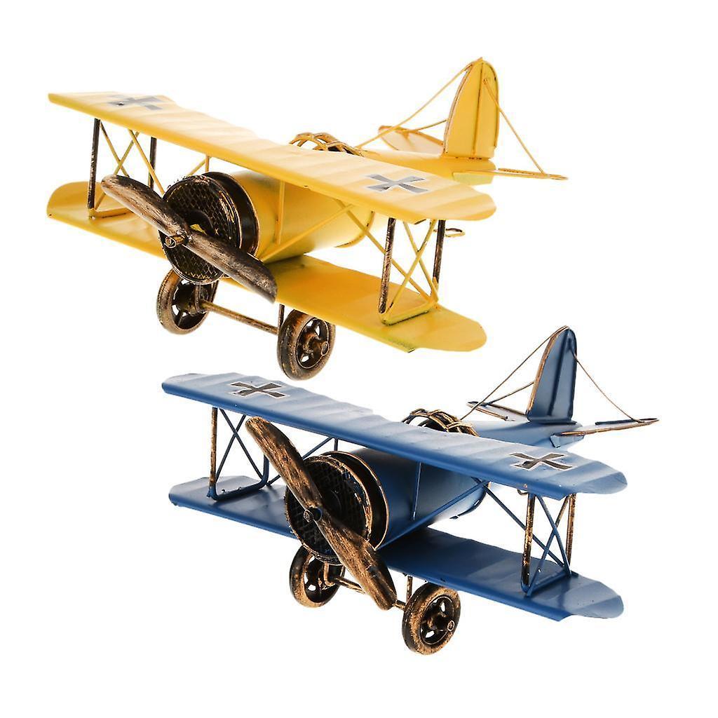 Vintage Metal Airplane Model Biplane Military Aircraft Toy for Children Gift