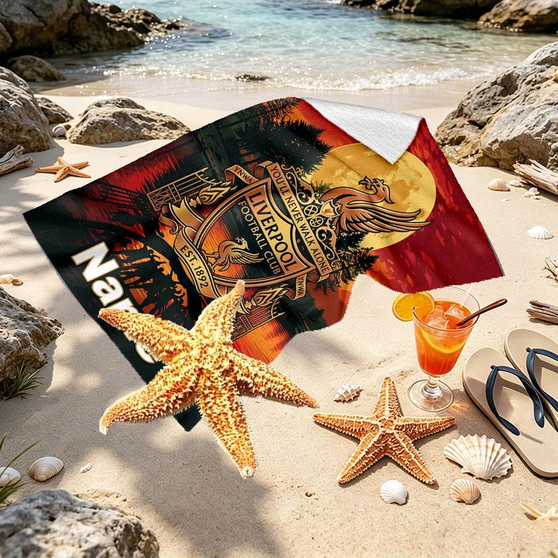 Custom Name Personalized Liverpool FC Print Beach Towel, for Trip Camping Beach Party Home Decor, Birthday Gift for Family & Friends