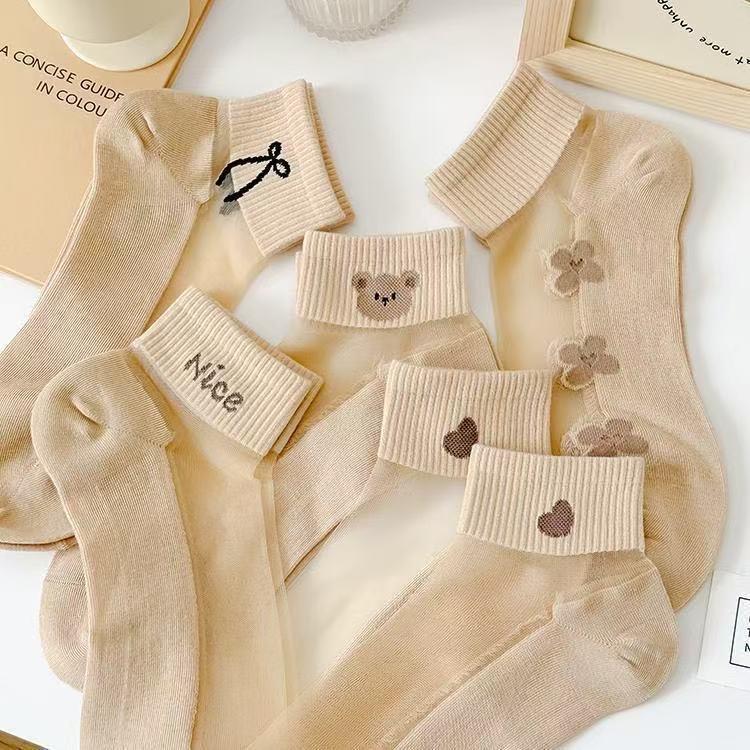 5 pares de meias femininas sensuais, meias de renda fofas de gato, meias de nylon anime Y2K para meninas, pretas, respiráveis, conjuntos de meias femininas