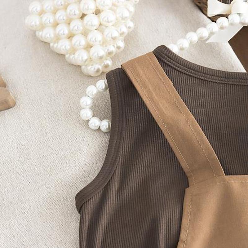 Girls' Round Neck Overalls Short Sleeved Set Infants Young Children Summer Thin Design