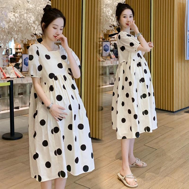 Fashionable Polka Dot Maternity Summer Dresses - High-End, Fresh, Loose, Medium-Length Skirts for Going Out
